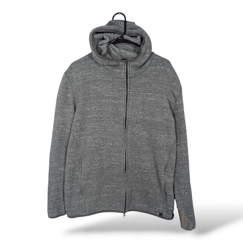 PRANA men's fleece Lined Sweater‎ jacket XL full zip Hooded Gray Gorpcore